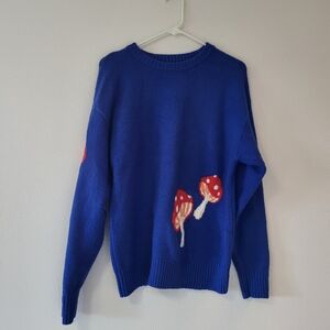Forever 21 Royal Blue Crewneck Sweater with Red Mushroom Motif